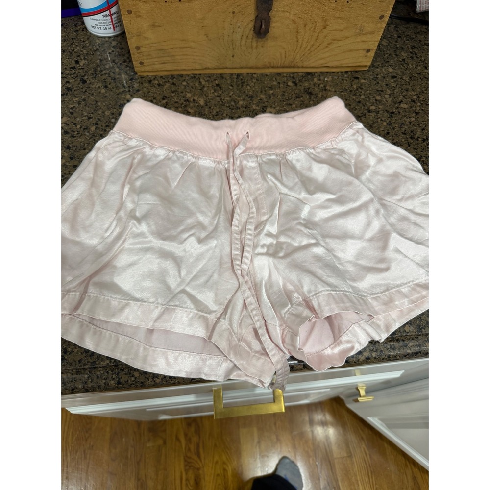PJ Harlow Satin Lounge Shorts Pink Ribbed Knit Waistband Sleepwear XS